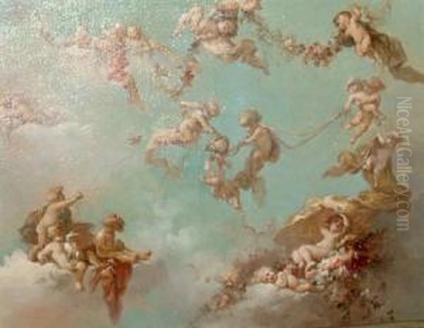 Flying Putti Oil Painting by Virgilio Tojetti