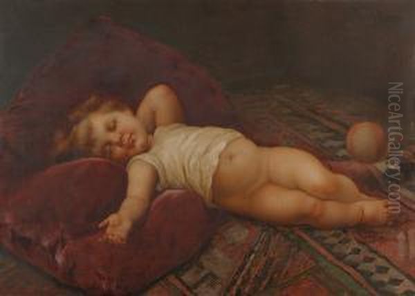 Sleeping Cupid Oil Painting by Virgilio Tojetti