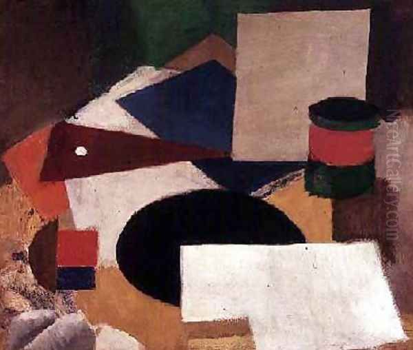 Still Life with a Square Black Disk and White Background Oil Painting by Roger de La Fresnaye