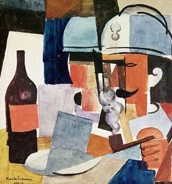 Soldier with Pipe and Bottle Oil Painting by Roger de La Fresnaye