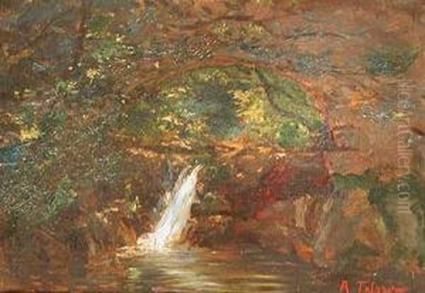 La Cascada.
 Oleo Sobre Carton. 27 X 37 Cms Oil Painting by Aurelio Tolosa Y Alsina