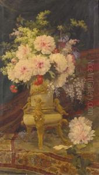 Summer Flowers In An Ormolu Mounted Vase Oil Painting by Aurelio Tolosa Y Alsina