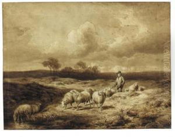 A Herdsman With Cattle In A Hazy Landscape (recto); A Study Of Cowsresting (verso) Oil Painting by Jan Bedijs Tom