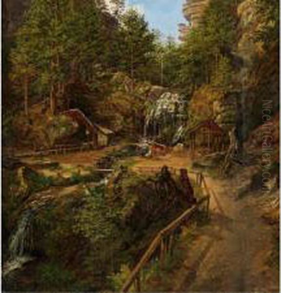 Wasserfall Im Amseltal Beireithen Oil Painting by Matthias Rudolf Toma