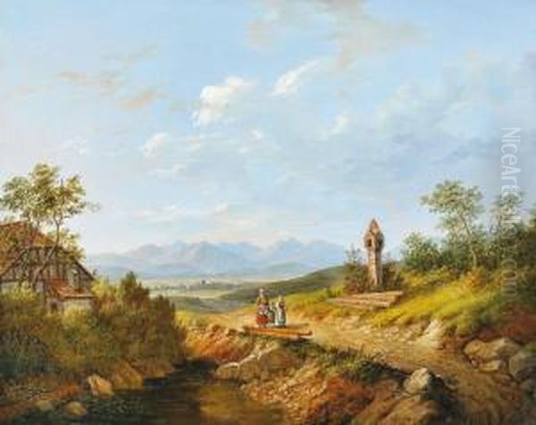 Promenade Au Pied Des Montagnes (autriche) Oil Painting by Matthias Rudolf Toma