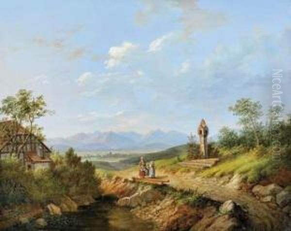 Promenade Au Pied Des Montagnes Oil Painting by Matthias Rudolf Toma