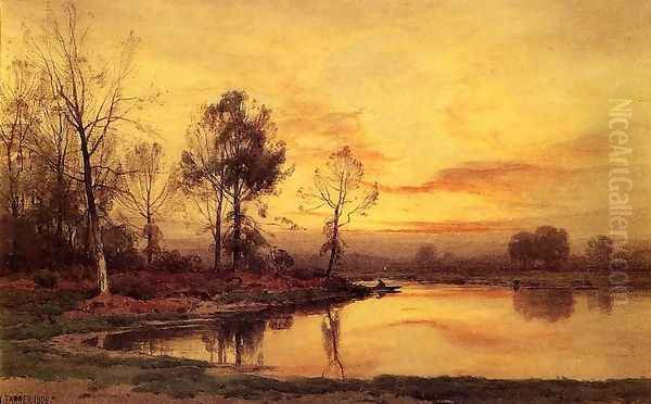 On the River Oil Painting by Henry Farrer