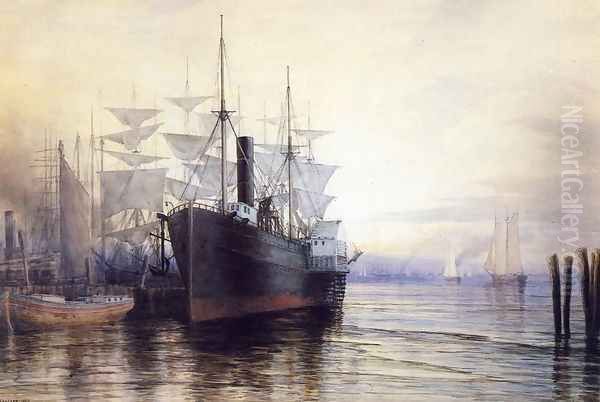 Sunset, New York Harbor Oil Painting by Henry Farrer