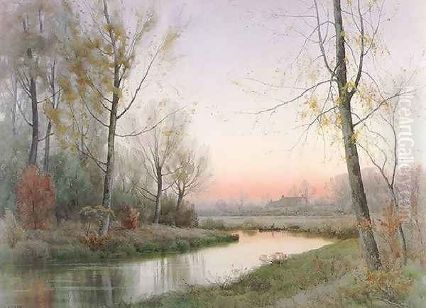 Evening Along the River Oil Painting by Henry Farrer