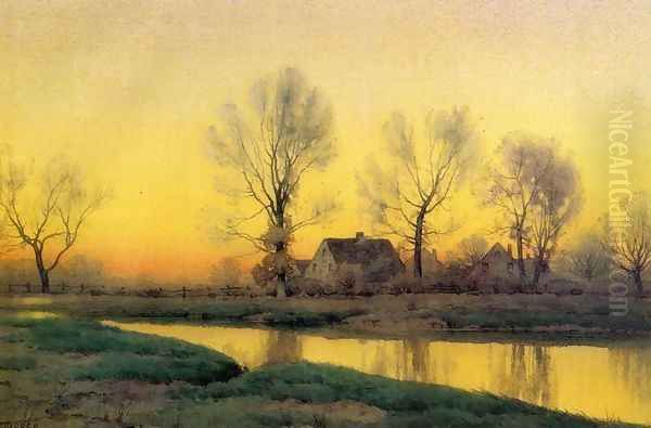 Landscape with a House near a Lake Oil Painting by Henry Farrer