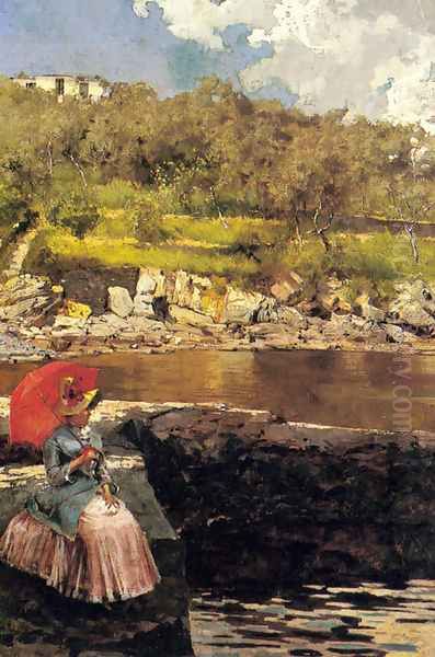 The Red Parasol Oil Painting by Isidoro Farina