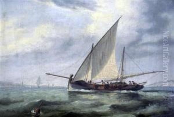 Fishing Boat Off The Coast Oil Painting by Luis Ascensio Tomasini