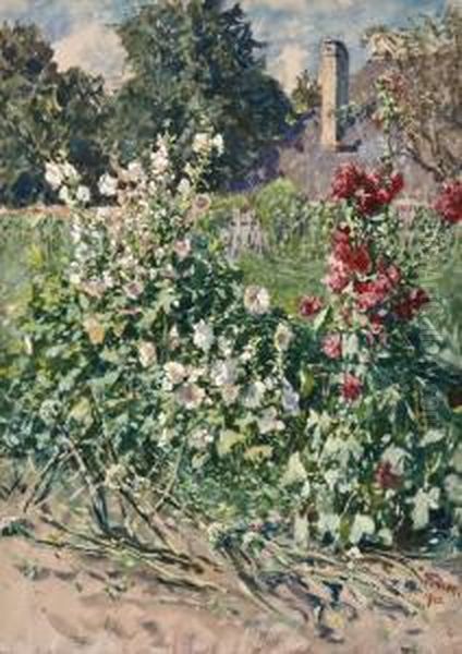 Cottage Garden Oil Painting by Heinrich Tomec