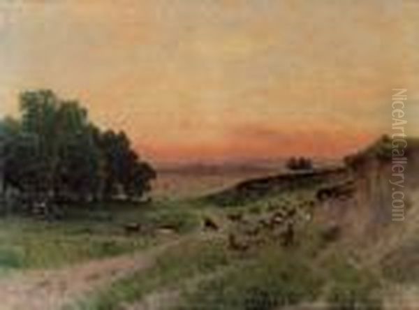 Gegen Abend (mahren) Oil Painting by Heinrich Tomec