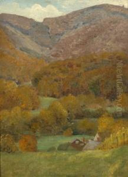 Attributed Fall Landscape Oil Painting by Heinrich Tomec