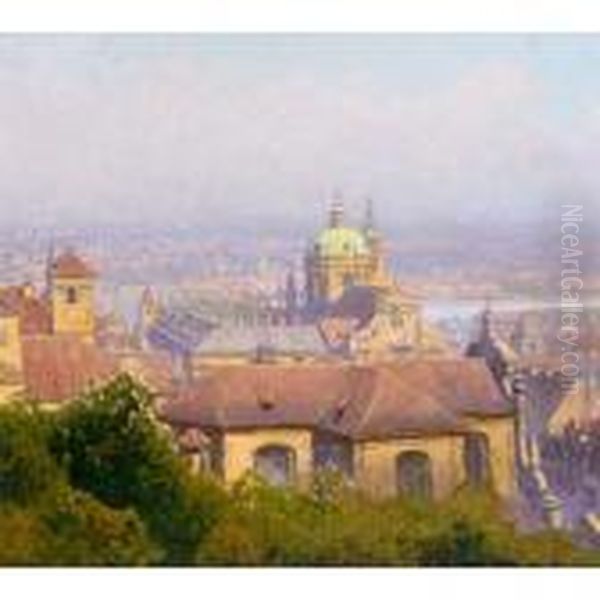 View Of Prague Oil Painting by Heinrich Tomec