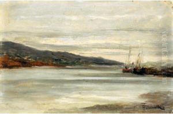 Marina Con Barche Oil Painting by Achille Tominetti