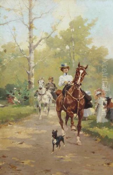 Passeggiata A Cavallo Nel Parco Oil Painting by Alfredo Tominz