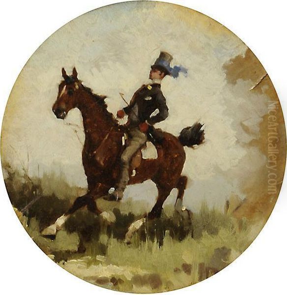 A Cavallo Oil Painting by Alfredo Tominz