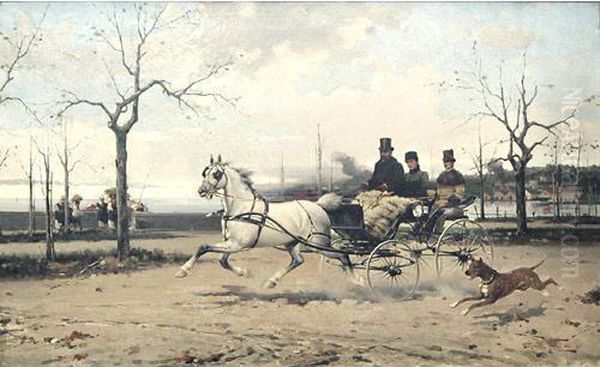 Trieste, Passeggiata A Cavallo Oil Painting by Alfredo Tominz