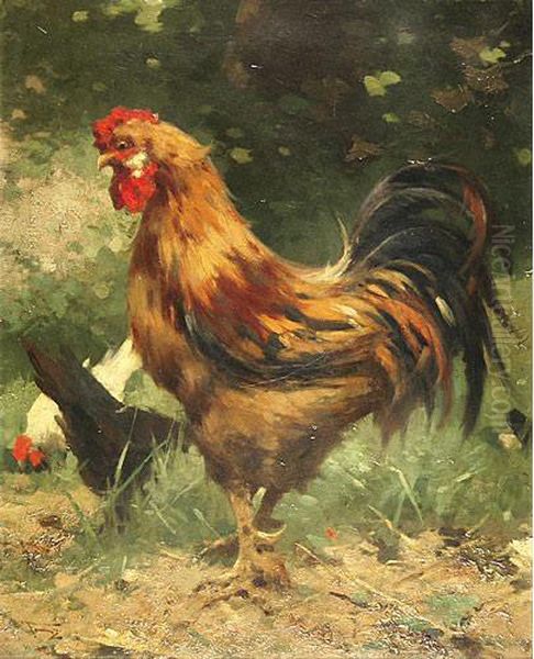 Il Gallo In Cortile Oil Painting by Alfredo Tominz