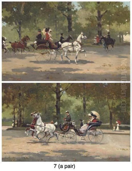 A Ride Through The Park; And Another Similar Oil Painting by Alfredo Tominz