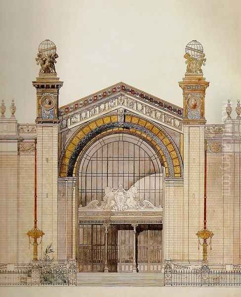 Palace of Fine Arts on the Champ de Mars, Exposition Universelle of 1889: Elevation of Central Entry Oil Painting by Jean-Camille Formige