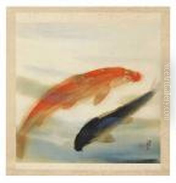 Carps Oil Painting by Keisen Tomita