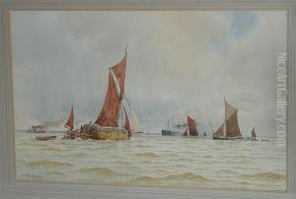 A Hay Barge And Other Vessels In A Breeze Oil Painting by William Stephen Tomkin