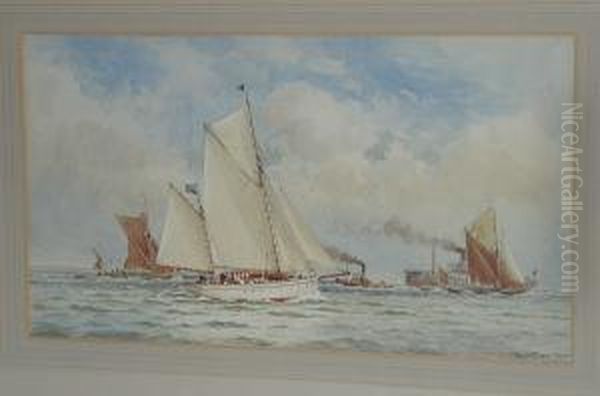 The Two-masted Sailing Yacht 'alpha' And Other Craft In A Breeze Oil Painting by William Stephen Tomkin