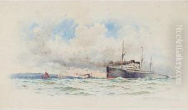 Homeward Bound, White Star Line 
Entering The Mersey; Outward Bound, Fishing Boats Off Folkestone Oil Painting by William Stephen Tomkin