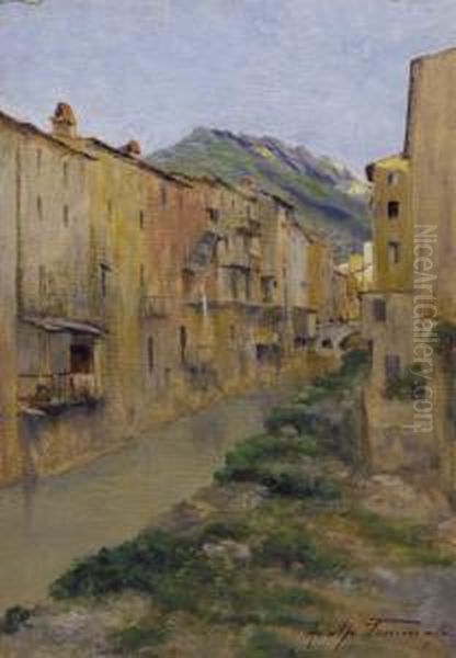 Borgo Ligure (riomaggiore) Oil Painting by Adolfo Tommasi