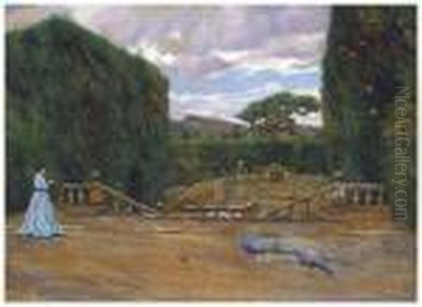 Giardino Della Villa Querci-saltocchio (lucca) Oil Painting by Adolfo Tommasi