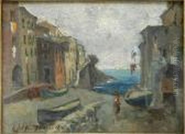 Scorcio Di Paese Con Figura Oil Painting by Adolfo Tommasi