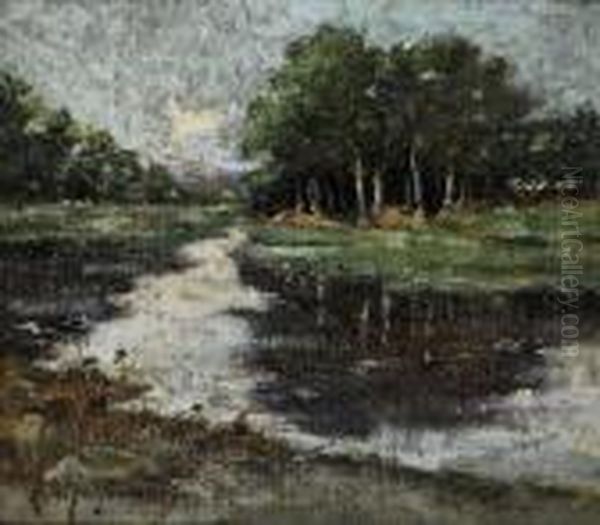 Fiume Con Alberi Oil Painting by Adolfo Tommasi