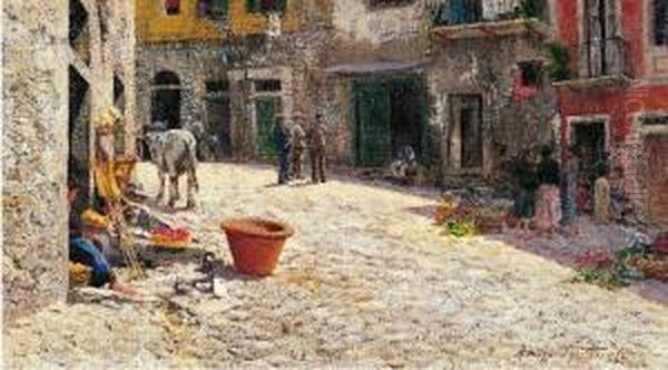 Via Di Un Paese Toscano Oil Painting by Adolfo Tommasi