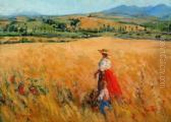 A Passeggio Nei Campi Oil Painting by Adolfo Tommasi