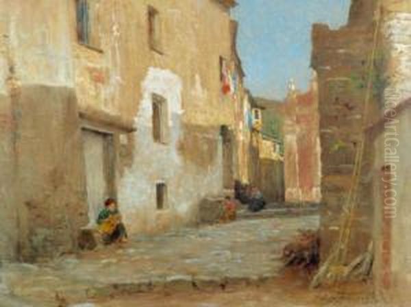 Street View In Liguria Oil Painting by Adolfo Tommasi