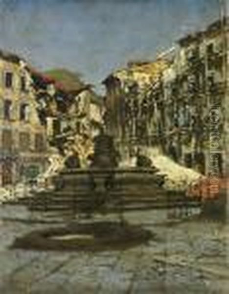 Piazza Con Rovine Oil Painting by Adolfo Tommasi