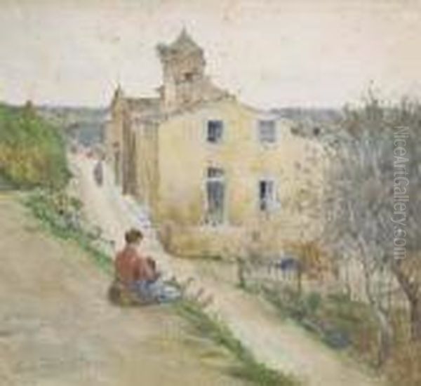 Scorcio Di Paese Con Contadini Oil Painting by Adolfo Tommasi