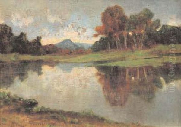 Paesaggio Con Lago Oil Painting by Adolfo Tommasi