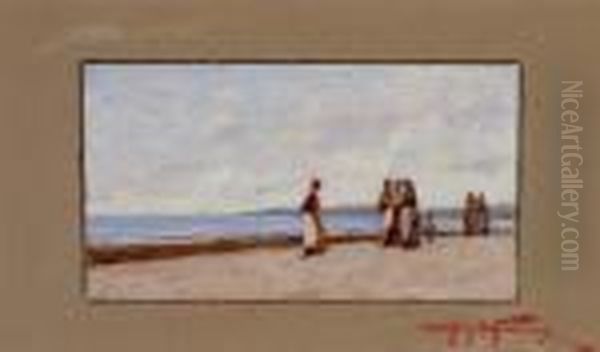 Figure Sullaspiaggia Oil Painting by Angiolo Tommasi