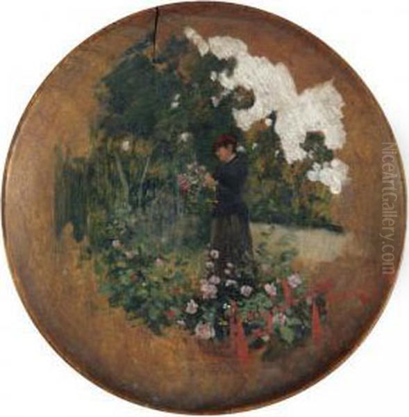 Passeggiata In Giardino Oil Painting by Angiolo Tommasi