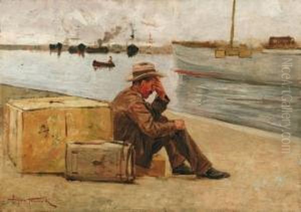 L'emigrante Oil Painting by Angiolo Tommasi