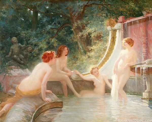 Bathers in a Fountain Oil Painting by Albert-Auguste Fourie