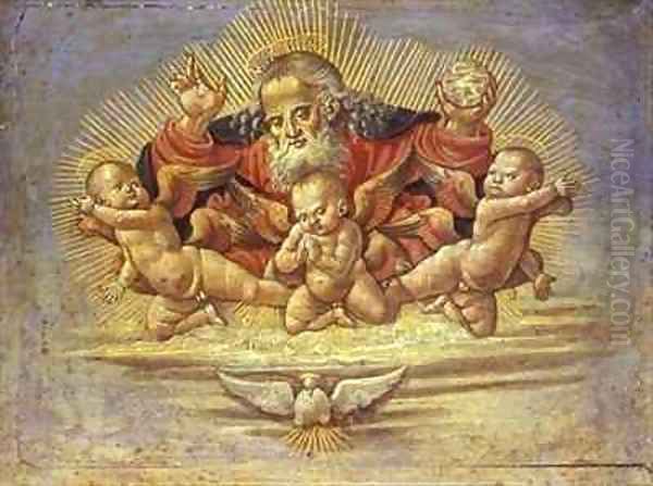 Part of an Altar Piece depicting God the Father with Three Angels Oil Painting by Bernardino Fungai