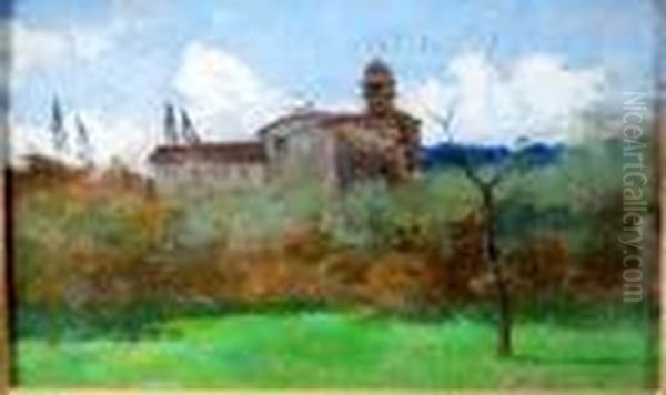 Scorcio Con Villa Tra Alberi Oil Painting by Gino Tommasi