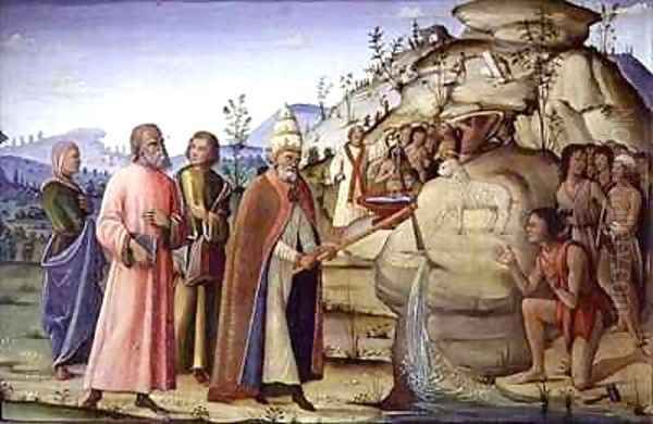 St Clement Striking the Rock below the Holy Lamb Oil Painting by Bernardino Fungai