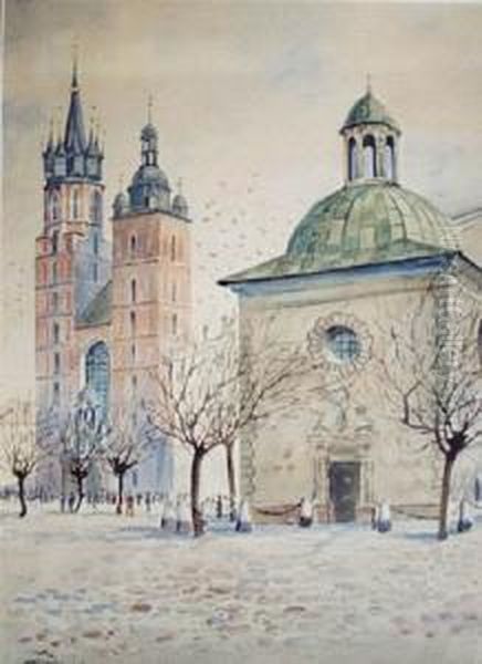 Krakow-rynek Glowny (1915) Oil Painting by Stanislav Tondos