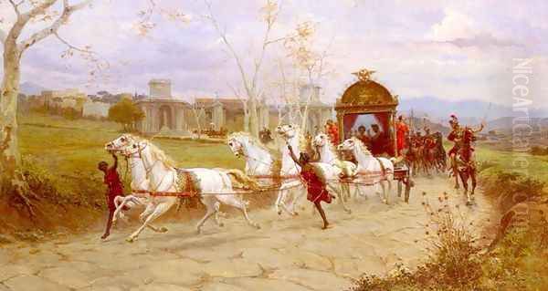 Hadrian's Departure From The Villa At Tivoli Oil Painting by Eduardo Forti